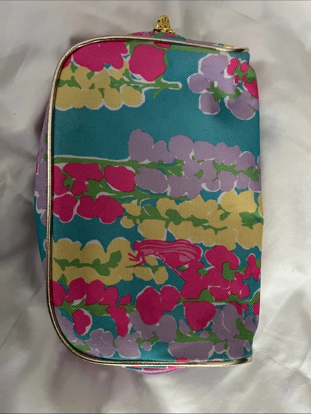 Lilly Pulitzer for Estee Lauder | Bright Floral Cosmetic Case Teal Pink Yellow